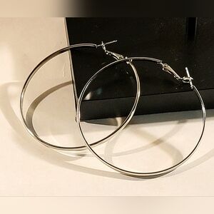 Shiny Silver Hoop Earrings